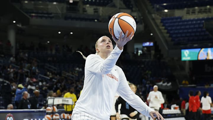 Aug 7, 2025; Chicago, Illinois, USA; Chicago Sky guard Hailey Van Lith (2) warms up before a WNBA game against the Atlanta Dream at Wintrust Arena. Mandatory Credit: Kamil Krzaczynski-Imagn Images