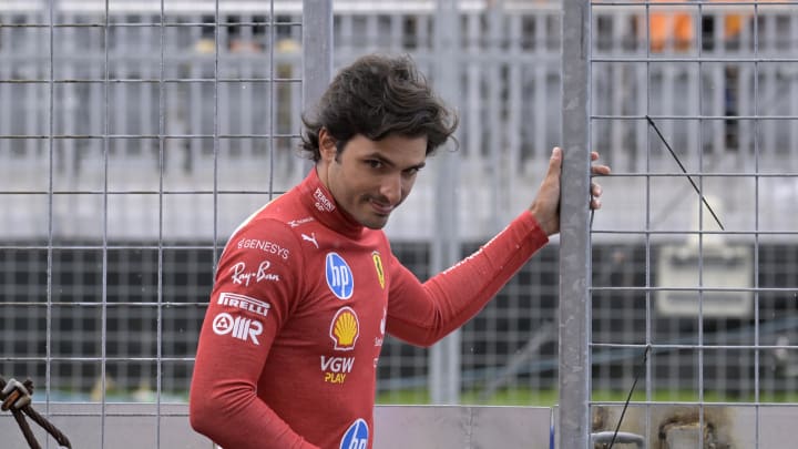 Jun 7, 2024; Montreal, Quebec, CAN; Ferrari driver driver Carlos Sainz (ESP) in the pit lane during the practice session at Circuit Gilles Villeneuve. Mandatory Credit: Eric Bolte-USA TODAY Sports