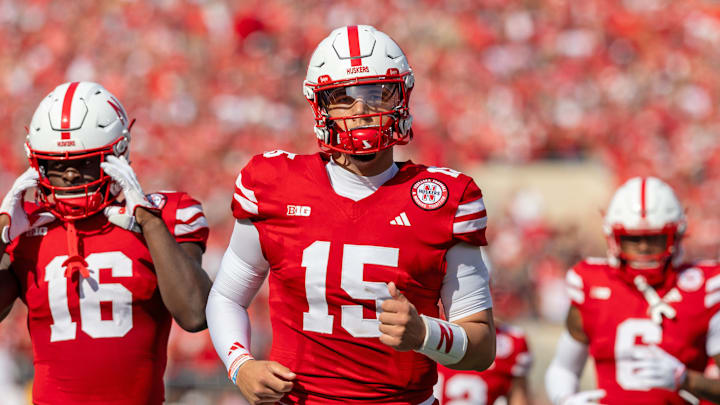 Huskers quarterback Dylan Raiola (15) has used offseason to improve his conditioning. Huskers quarterback Dylan Raiola (15) has used offseason to improve his conditioning.
