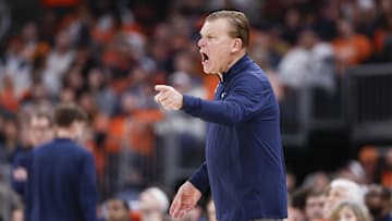 Nov 19, 2025; Chicago, Illinois, USA; Illinois Fighting Illini head coach Brad Underwood yells to his team during the second half at United Center. Mandatory Credit: Kamil Krzaczynski-Imagn Images