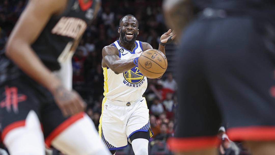 Mar 20, 2023; Houston, Texas, USA; Golden State Warriors forward Draymond Green (23) passes the ball against the Houston Rockets.