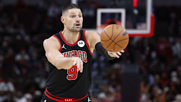 Dec 6, 2024; Chicago, Illinois, USA; Chicago Bulls center Nikola Vucevic (9) passes the ball