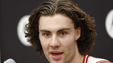 Sep 30, 2024; Chicago, Il, USA; Chicago Bulls guard Josh Giddey (3) speaks to the press during media day. Mandatory Credit: Kamil Krzaczynski-Imagn Images