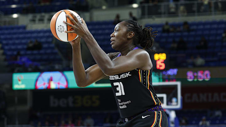 Connecticut Sun center Tina Charles (31) looks to shoot against the Chicago Sky during the first half at Wintrust Arena. Connecticut Sun center Tina Charles (31) looks to shoot against the Chicago Sky during the first half at Wintrust Arena.