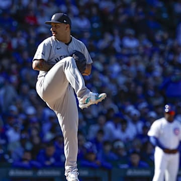 New York Yankees relief pitcher Nestor Cortes (65) delivers a pitch against the Chicago Cubs during the eight inning at Wrigley Field on Sept 7.