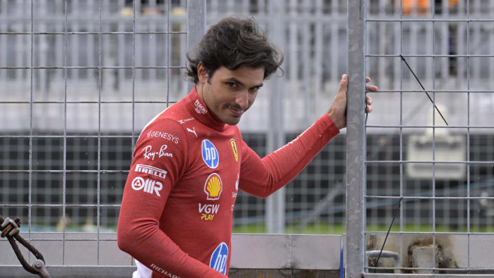 Jun 7, 2024; Montreal, Quebec, CAN; Ferrari driver driver Carlos Sainz (ESP) in the pit lane during the practice session at Circuit Gilles Villeneuve. Mandatory Credit: Eric Bolte-USA TODAY Sports