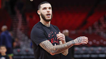 Oct 16, 2024; Chicago, Illinois, USA; Chicago Bulls guard Lonzo Ball (2) warms up before an NBA game against the Minnesota Timberwolves at United Center. Mandatory Credit: Kamil Krzaczynski-Imagn Images
