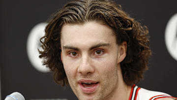 Sep 30, 2024; Chicago, Il, USA; Chicago Bulls guard Josh Giddey (3) speaks to the press during media day. Mandatory Credit: Kamil Krzaczynski-Imagn Images