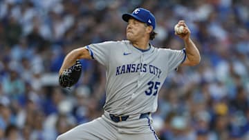 Kansas City Royals starting pitcher Rich Hill delivers a pitch against the Chicago Cubs during the first inning at Wrigley Field. 