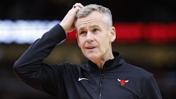 Dec 6, 2024; Chicago, Illinois, USA; Chicago Bulls head coach Billy Donovan reacts during the second half at United Center. Mandatory Credit: Kamil Krzaczynski-Imagn Images