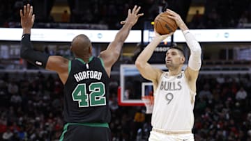 Dec 21, 2024; Chicago, Illinois, USA; Chicago Bulls center Nikola Vucevic (9) shoots