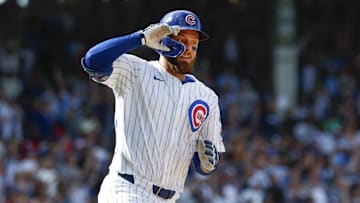 Sep 27, 2025; Chicago, Illinois, USA; Chicago Cubs first baseman Michael Busch (29) rounds the bases after hitting a two-run home run against the St. Louis Cardinals during the fifth inning at Wrigley Field. Mandatory Credit: Kamil Krzaczynski-Imagn Images