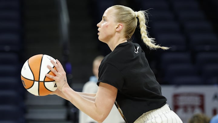 Jul 24, 2025; Chicago, Illinois, USA; Chicago Sky guard Hailey Van Lith (2) warms up before a basketball game at Wintrust Arena. Mandatory Credit: Kamil Krzaczynski-Imagn Images