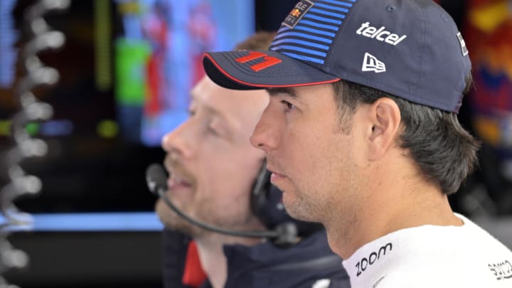 Jun 7, 2024; Montreal, Quebec, CAN; Red Bull Racing driver Sergio Perez (MEX) in the pit lane during the practice session at Circuit Gilles Villeneuve. Mandatory Credit: Eric Bolte-USA TODAY Sports