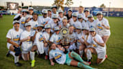 The Vanderbilt women's soccer team celebrates after beating LSU 8-7 in penalty kicks during the SEC Soccer Champoinship at Ashton Brosnahm Park in Pensacola Florida Sunday, Nov. 9, 2025.