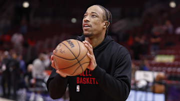 Mar 25, 2024; Chicago, Illinois, USA; Chicago Bulls forward DeMar DeRozan warms up before a basketball game against the Washington Wizards at United Center. Mandatory Credit: Kamil Krzaczynski-Imagn Images
