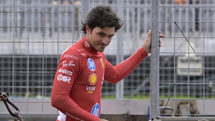 Jun 7, 2024; Montreal, Quebec, CAN; Ferrari driver driver Carlos Sainz (ESP) in the pit lane during the practice session at Circuit Gilles Villeneuve. Mandatory Credit: Eric Bolte-USA TODAY Sports