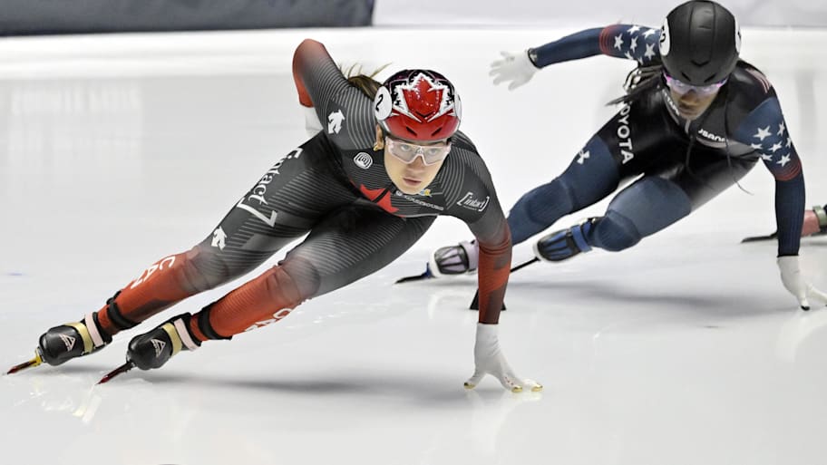 Courtney Sarault and Maame Biney compete in the women 1000 meters heats.