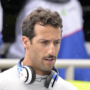 Jun 7, 2024; Montreal, Quebec, CAN; RB driver driver Daniel Ricciardo (AUS) in the pit lane during the practice session at Circuit Gilles Villeneuve. Mandatory Credit: Eric Bolte-Imagn Images