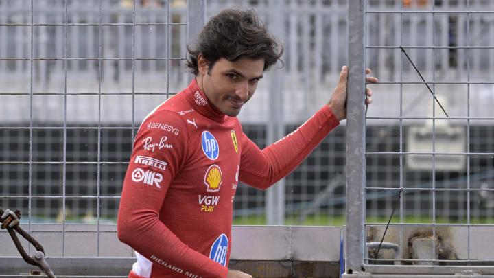 Jun 7, 2024; Montreal, Quebec, CAN; Ferrari driver driver Carlos Sainz (ESP) in the pit lane during the practice session at Circuit Gilles Villeneuve. Mandatory Credit: Eric Bolte-USA TODAY Sports