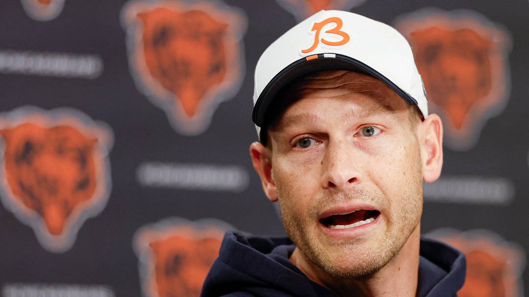 May 8, 2026; Lake Forest, IL, USA; Chicago Bears head coach Ben Johnson addresses the media at Halas Hall before Rookie Minicamp. Mandatory Credit: Kamil Krzaczynski-Imagn Images