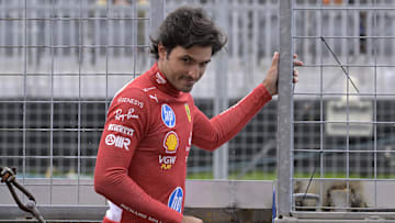 Jun 7, 2024; Montreal, Quebec, CAN; Ferrari driver driver Carlos Sainz (ESP) in the pit lane during the practice session at Circuit Gilles Villeneuve. Mandatory Credit: Eric Bolte-Imagn Images