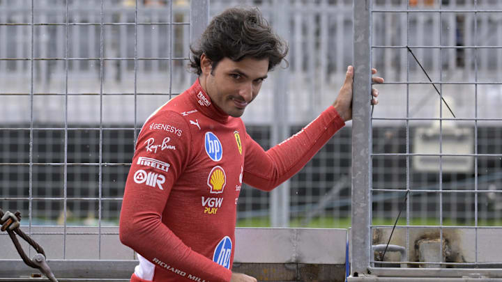 Jun 7, 2024; Montreal, Quebec, CAN; Ferrari driver driver Carlos Sainz (ESP) in the pit lane during the practice session at Circuit Gilles Villeneuve. Mandatory Credit: Eric Bolte-Imagn Images