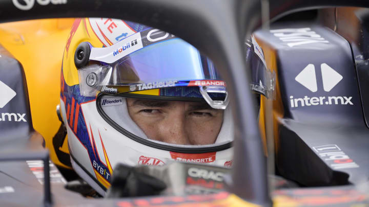 Jun 8, 2024; Montreal, Quebec, CAN; Red Bull Racing driver Sergio Perez (MEX) in the pit lane at Circuit Gilles Villeneuve. Mandatory Credit: Eric Bolte-USA TODAY Sports