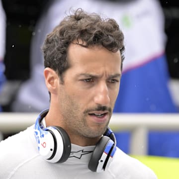 Jun 7, 2024; Montreal, Quebec, CAN; RB driver driver Daniel Ricciardo (AUS) in the pit lane during the practice session at Circuit Gilles Villeneuve. Mandatory Credit: Eric Bolte-Imagn Images