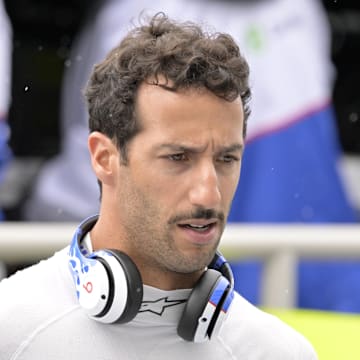 Jun 7, 2024; Montreal, Quebec, CAN; RB driver driver Daniel Ricciardo (AUS) in the pit lane during the practice session at Circuit Gilles Villeneuve. Mandatory Credit: Eric Bolte-Imagn Images