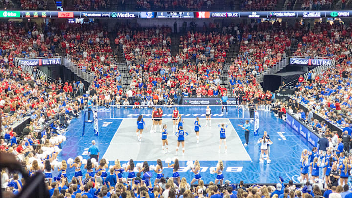 Creighton and Nebraska set a new attendance record with 17,675 fans at the CHI Health Center, the largest indoor crowd for a regular-season game. Many of those fans were rooting for the Huskers which is a common occurrence for road matches. Creighton and Nebraska set a new attendance record with 17,675 fans at the CHI Health Center, the largest indoor crowd for a regular-season game. Many of those fans were rooting for the Huskers which is a common occurrence for road matches.