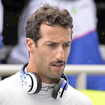 Jun 7, 2024; Montreal, Quebec, CAN; RB driver driver Daniel Ricciardo (AUS) in the pit lane during the practice session at Circuit Gilles Villeneuve. Mandatory Credit: Eric Bolte-USA TODAY Sports