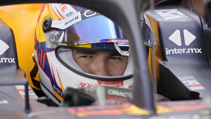 Jun 8, 2024; Montreal, Quebec, CAN; Red Bull Racing driver Sergio Perez (MEX) in the pit lane at Circuit Gilles Villeneuve. Mandatory Credit: Eric Bolte-USA TODAY Sports