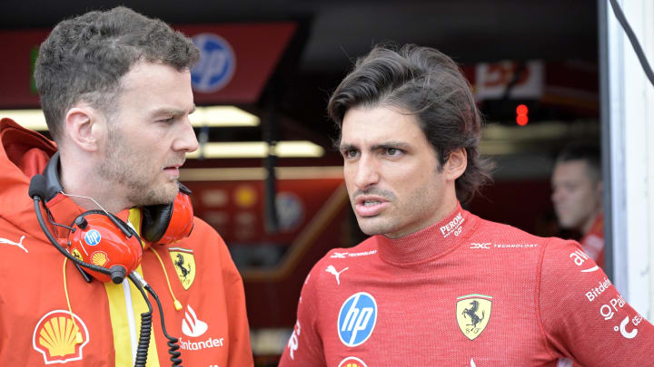 Jun 7, 2024; Montreal, Quebec, CAN; Ferrari driver driver Carlos Sainz (ESP) in the pit lane during the practice session at Circuit Gilles Villeneuve. Mandatory Credit: Eric Bolte-USA TODAY Sports