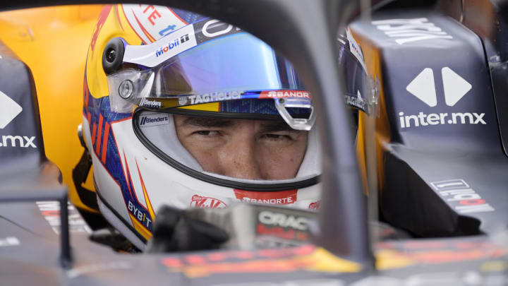 Jun 8, 2024; Montreal, Quebec, CAN; Red Bull Racing driver Sergio Perez (MEX) in the pit lane at Circuit Gilles Villeneuve. Mandatory Credit: Eric Bolte-USA TODAY Sports