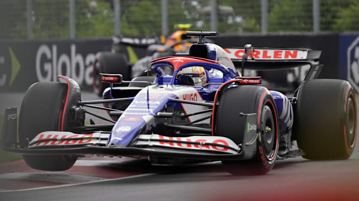 Jun 8, 2024; Montreal, Quebec, CAN; RB driver Daniel Ricciardo (AUS) races during qualifying at Circuit Gilles Villeneuve. Mandatory Credit: Eric Bolte-Imagn Images