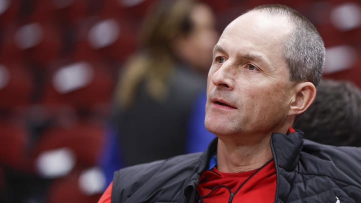 Nov 15, 2023; Chicago, Illinois, USA;  Chicago Bulls executive Vice President of basketball operations Arturas Karnisovas: Kamil Krzaczynski-USA TODAY Sports