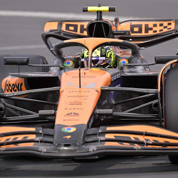 Jun 8, 2024; Montreal, Quebec, CAN; McLaren driver Lando Norris (GBR) races during qualifying at Circuit Gilles Villeneuve. Mandatory Credit: Eric Bolte-Imagn Images