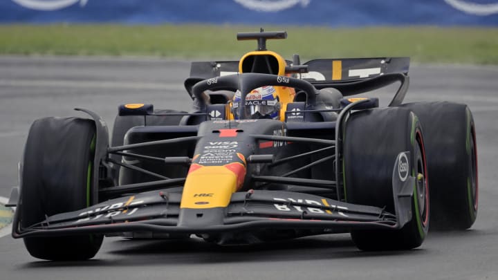 Jun 9, 2024; Montreal, Quebec, CAN;  Red Bull Racing driver Max Verstappen (NED) races during the Canadian Grand Prix at Circuit Gilles Villeneuve. Mandatory Credit: Eric Bolte-USA TODAY Sports