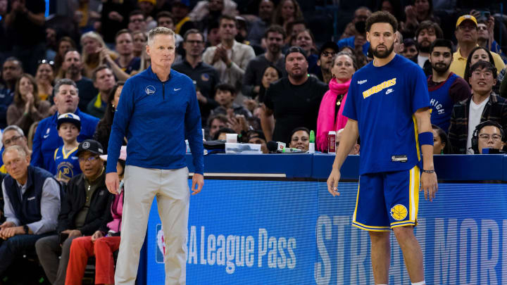 Golden State Warriors head coach Steve Kerr and guard Klay Thompson.