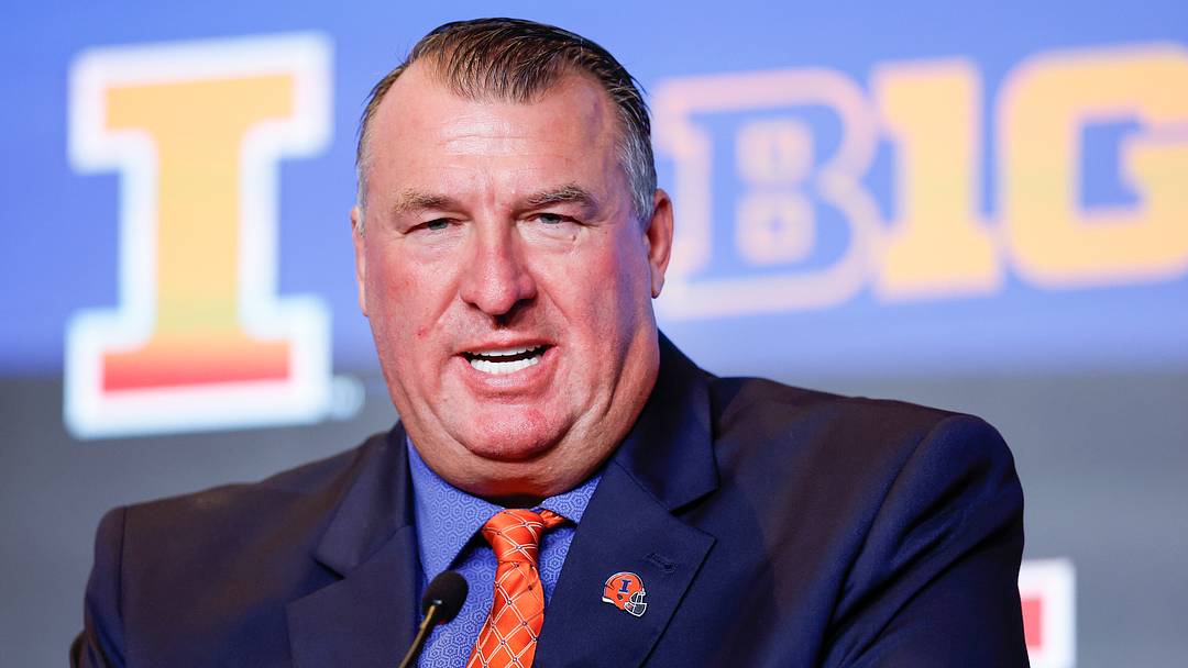Jul 28, 2026; Chicago, IL, USA; Illinois Football head coach Bret Bielema speaks during Media Days at Hilton Chicago. Mandatory Credit: Kamil Krzaczynski-Imagn Images