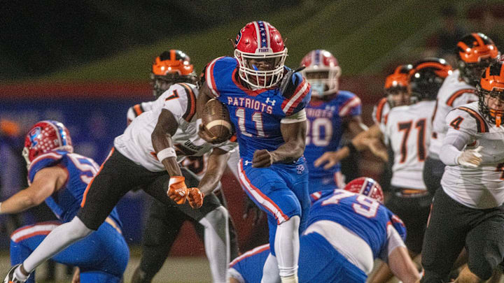 Pace Patriot Ben Tyner runs down field during the Region 1-6A playoff game against Oviedo at Pace High School Friday, Nov. 15, 2024. Pace beat Oviedo 49-21. Pace Patriot Ben Tyner runs down field during the Region 1-6A playoff game against Oviedo at Pace High School Friday, Nov. 15, 2024. Pace beat Oviedo 49-21.