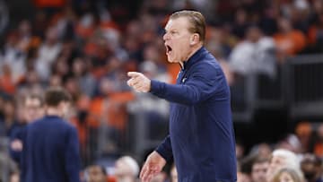 Nov 19, 2025; Chicago, Illinois, USA; Illinois Fighting Illini head coach Brad Underwood yells to his team during the second half at United Center. Mandatory Credit: Kamil Krzaczynski-Imagn Images
