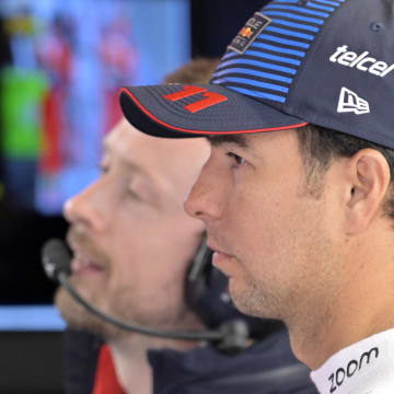 Jun 7, 2024; Montreal, Quebec, CAN; Red Bull Racing driver Sergio Perez (MEX) in the pit lane during the practice session at Circuit Gilles Villeneuve. Mandatory Credit: Eric Bolte-USA TODAY Sports