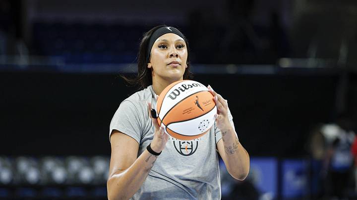 Apr 29, 2026; Chicago, IL, USA; Chicago Sky center Kamilla Cardoso (10) warms up before a WNBA preseason game against the Atlanta Dream at Wintrust Arena. Mandatory Credit: Kamil Krzaczynski-Imagn Images