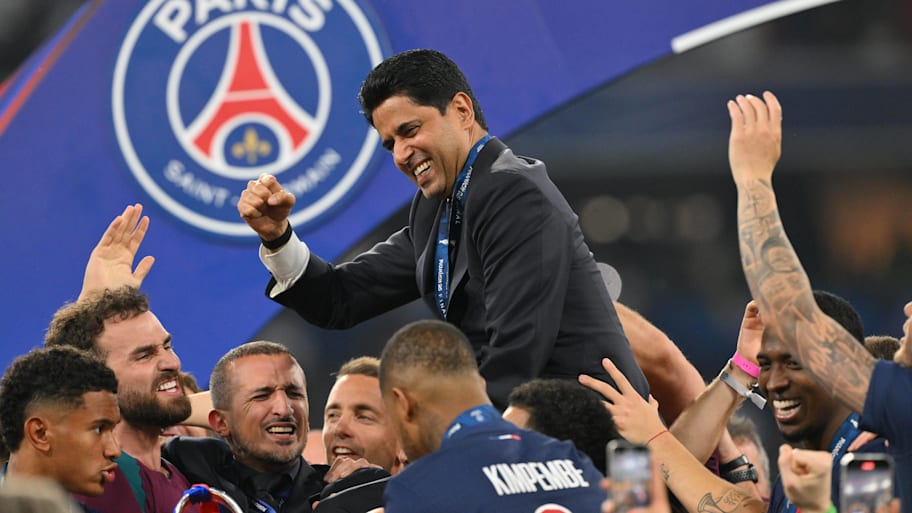 Nasser Al-Khelaifi celebrating PSG’s first Champions League win.
