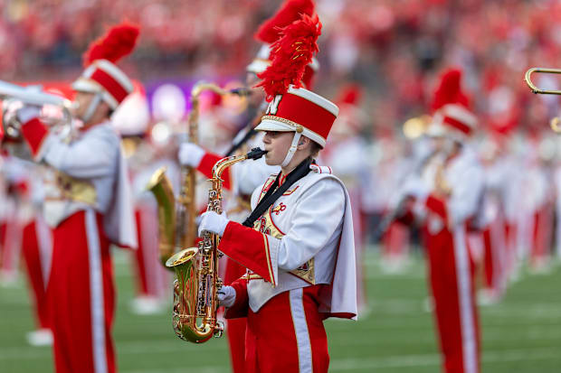 The Nebraska marching band plays before kickoff against Northern Iowa.