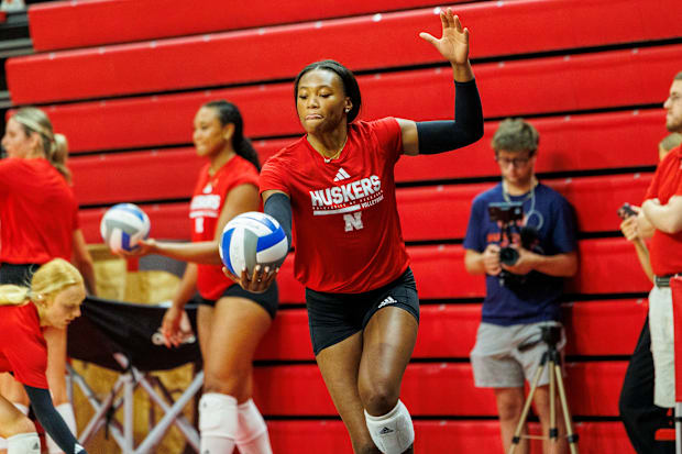 Nebraska volleyball opposite hitter Ryan Hunter at practice ahead of the 2025 season.