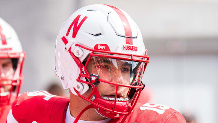 Nebraska Cornhuskers quarterback Dylan Raiola (15) runs onto the field before the game against the Michigan Wolverines at Memorial Stadium. Nebraska Cornhuskers quarterback Dylan Raiola (15) runs onto the field before the game against the Michigan Wolverines at Memorial Stadium.