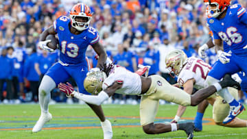 Florida Gators running back Jadan Baugh moved past the 1,000-yard mark with a career-high 266 yards against Florida State.